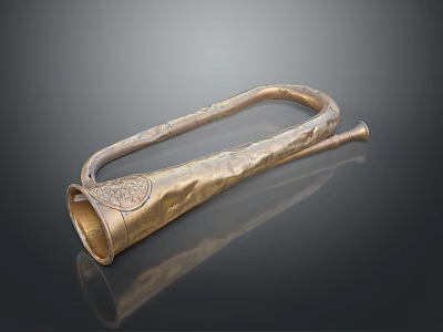 Antique Handcrafted Brass Horn With Textured Surface And Intricate Carved Pattern 3d model