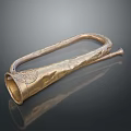 Antique Handcrafted Brass Horn With Textured Surface And Intricate Carved Pattern