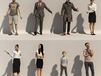 People in Diverse Outfits and Various Clothing Styles Standing in Different Poses 3d model