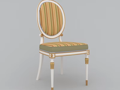 Elegant Vintage Dining Chair With Striped Upholstered Seat White Frame And Gold Accents 3d model