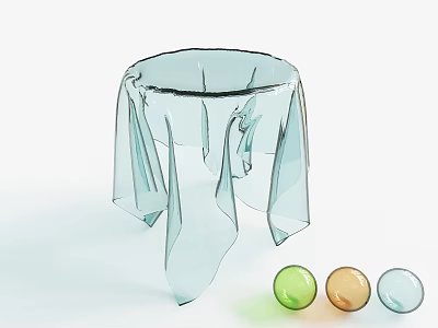 Circular Transparent Coffee Table With Drape Like Design And Colorful Spherical Decorations 3d model