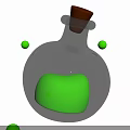 Transparent Glass Bottle With Cork Stopper And Green Liquid Surrounded By Green Balls