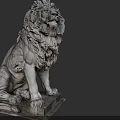 Classical Stone Lion Statue With Curly Mane In Sitting Posture