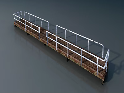 Durable Industrial Walkway Platform With White Safety Railings And Steel Structure 3d model