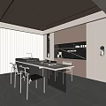Modern Restaurant Interior Design With Dining Table Chairs Cabinets And Large Window 3d model