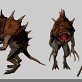 Two Spiked Fantasy Creature Characters With Sharp Teeth Claws And Staff