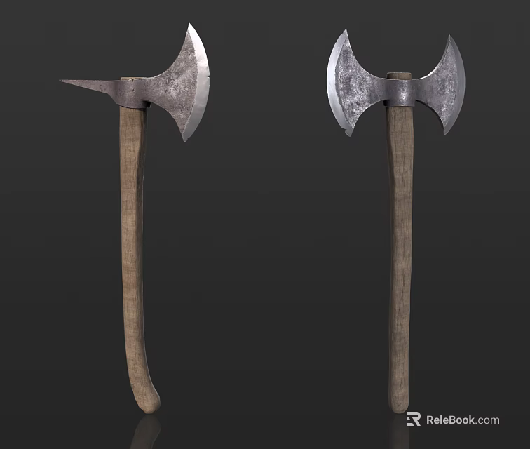 Vintage Double Headed Axes With Metal Blades And Wooden Handles As Weapon 3d model 