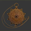 Golden Tea Set With Intricate Patterns Circular Design Red Gem Center And Chain Decoration