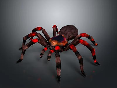 Detailed 3D Render of Spider With Red Glowing Legs and Dark Body 3d model