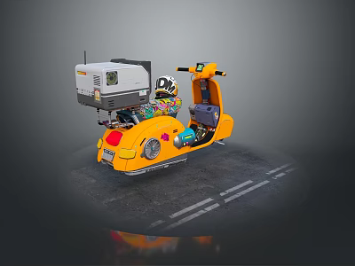 Stylish Yellow Motorcycle With DK Logo Rear Mounted Projector And Decorative Elements 3d model