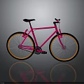 Modern Stylish Pink Bicycle With Black Seat And Orange Rims On Reflective Surface