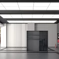Modern 4S Store Interior With Strip Lights Car Posters Reception Area And Gray Floors