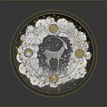 Intricate Sculpture Carving On Circular Plate With Antelope Design And Gold Accents