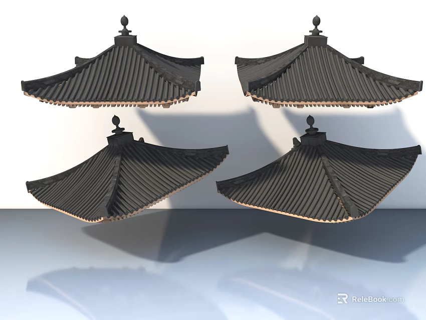 Traditional Chinese Roof Models With Decorative Tiles And Shadow Effects 3d model 