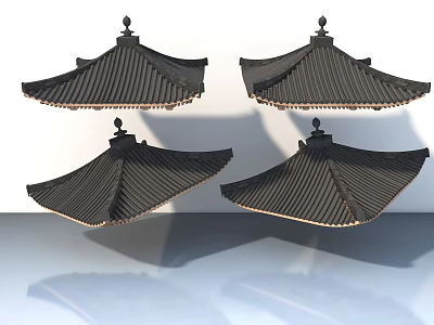 Traditional Chinese Roof Models With Decorative Tiles And Shadow Effects 3d model