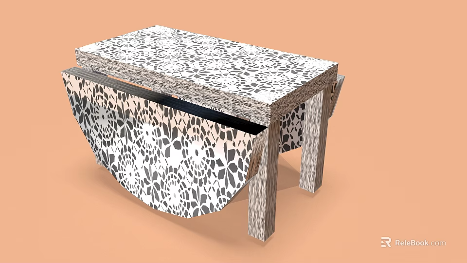Modern Office Desk With Black White Patterned Surface And Artistic Leg Support Design 3d model 