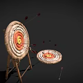 Archery Sports Equipment Featuring Wooden Target Stand Round Straw Targets And Red Arrow Tips