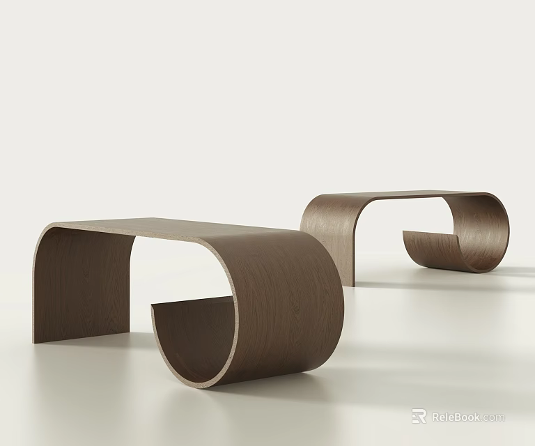 Unique Brown Wooden Dining Tables With Curved Structure And Smooth Surface 3d model