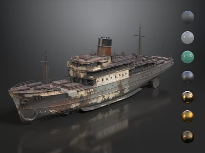 High Detail Abandoned Rusty Old Ship 3D Model With Multiple Material Display Presets For Reference 3d model
