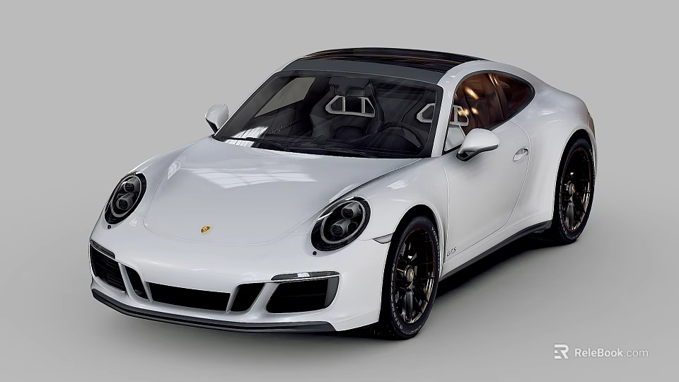 White Porsche Two Door Sports Car with Black Roof Sleek Design and Black Wheels 3d model 