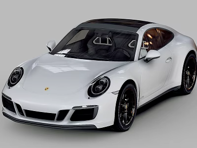White Porsche Two Door Sports Car with Black Roof Sleek Design and Black Wheels 3d model
