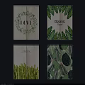 Botanic Tropical Curtain with Green Leaf Patterns and Botanical Wall Art on Light Green Wall