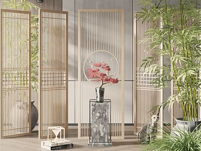 New Chinese-style screen partition 3d model