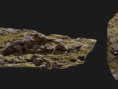 Natural Stone And Wood Elements With Moss For Outdoor Landscaping Design 3d model