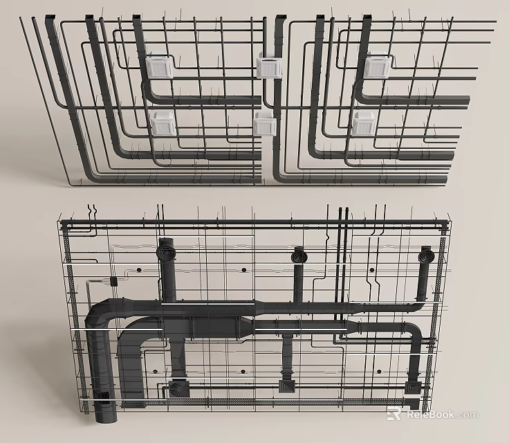 Suspended Ceiling Internal Framework With Support System Piping Layout And Grid Design 3d model 