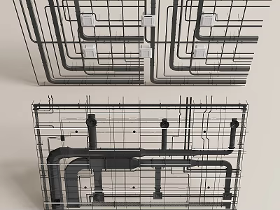 Suspended Ceiling Internal Framework With Support System Piping Layout And Grid Design 3d model