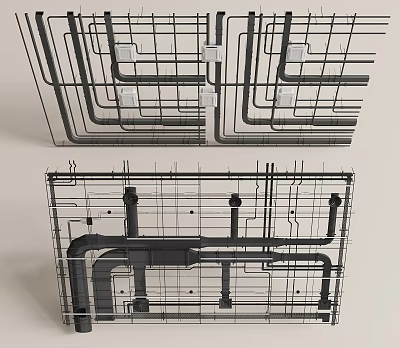 Suspended Ceiling Internal Framework With Support System Piping Layout And Grid Design 3d model