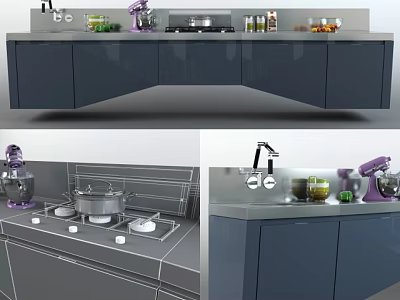 Modern Kitchen Interior With Dark Cabinets And Stainless Steel Countertop Appliances 3d model