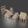 Rustic Guesthouse Buildings with Multiple Small Houses Stone Tiled Roofs Wooden Structures and Watchtower