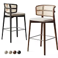 Modern Rattan Back Bar Stools With Upholstered Seat Solid Wood Frame For Home Bar Use