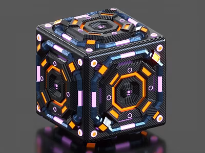 Advanced Cube Shaped Industrial Equipment With Mechanical Design And Multicolored Lighting 3d model
