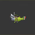 Green Biplane with Red and Blue Target Symbols Propeller and Yellow Figure Piloting