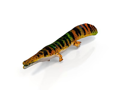 Colorful Lizard Toy Model With Orange Green Black Stripes On White Background 3d model