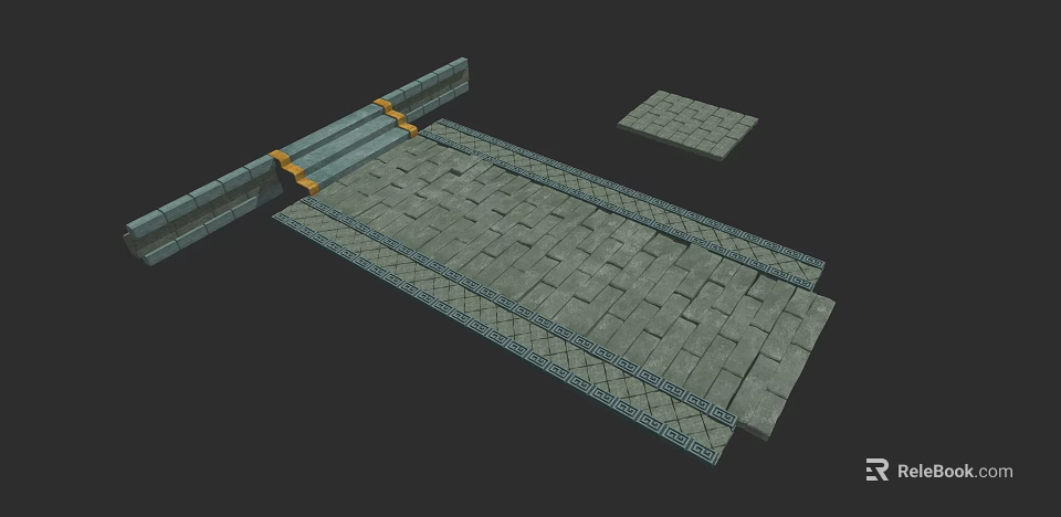 Gray Stone Slab Paving With Steps And Decorative Edges Construction Components 3d model 