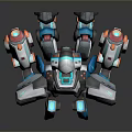 Mechanical Robot Creature With Multiple Blue Legs Mechanical Arms And Gray White Orange Details