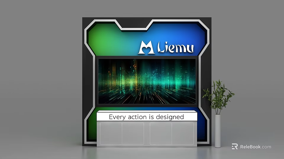 Modern Liemu Display Shelf With Colorful Background Black Frame And Decorative Plant 3d model 