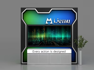 Modern Liemu Display Shelf With Colorful Background Black Frame And Decorative Plant 3d model