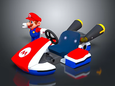 Mario Themed Red White Blue Go Kart With Steering Wheel M Logo Black Exhausts 3d model