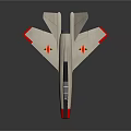 White and Red Fighter Jet Model with Star Emblems and F5050 Marking on Dark Background