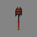 Ornate Fantasy Weapon With Black Head Red Accents Golden Details Red Handle And Base
