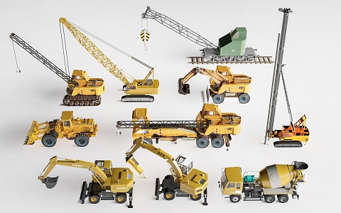 Construction Machinery Bulldozer Excavator Crane 3d model