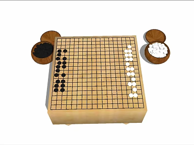 Wooden Go Board With Black White Stones And Containers For Classic Board Game Entertainment 3d model