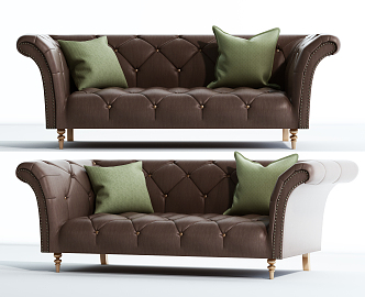 American Double Sofa Leather Sofa 3d model