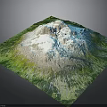 3D Terrain Model Featuring Mountain Peak With Green Vegetation And White Snowy Top