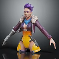 3D Fantasy Character With Purple Hair Fur Collar Metal Arm Guards And Outstretched Pose