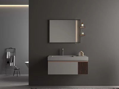 Modern Wall Mounted Bathroom Vanity With Ceramic Countertop Wooden Cabinet And Mirror 3d model